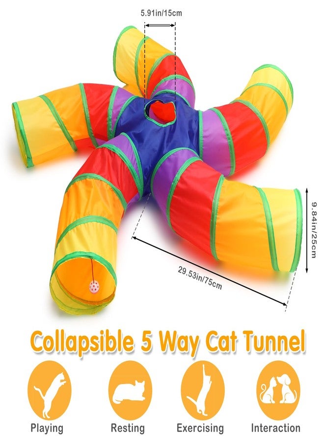 Poen مجموعة أنفاق القطط الداخلية من بوين، 21 قطعة، أنابيب قابلة للطي بخمسة اتجاهات مع 20 قطعة من ألعاب القطط الصغيرة، لعبة ريش تفاعلية، فأر، كرات خشخشة، أنبوب للجراء والقطط والأرانب (ملون) - Image 3